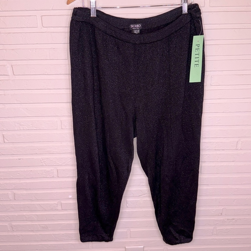 Soho Apparel Black Metallic Pleated Straight Leg Knit Pants, Women’s Size PXL
